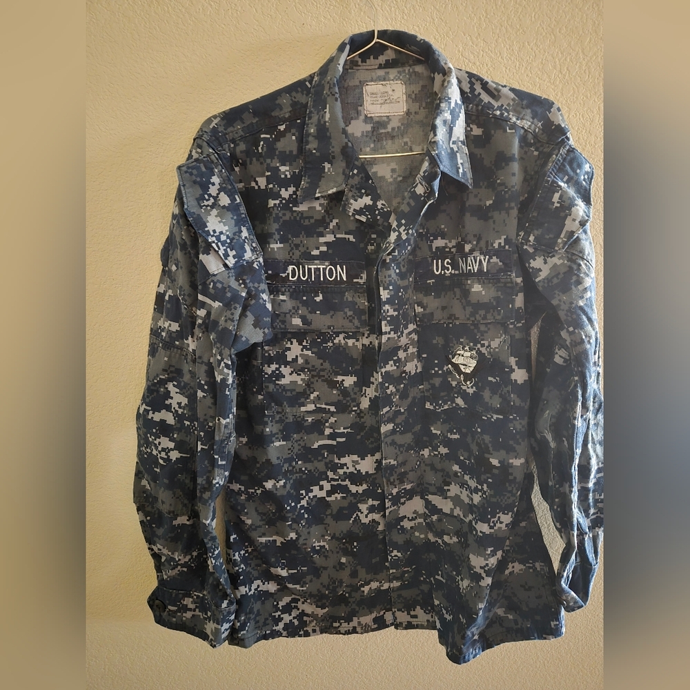 US NAVY Shirt Jacket Men's Size Medium Blue Digital Camo Working Utility Uniform